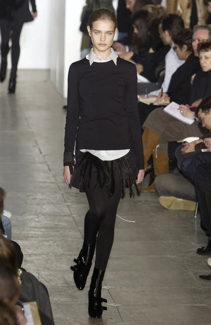 AW03 Black & Navy Fringe Goat Fur Mini Skirt with Bondage Straps