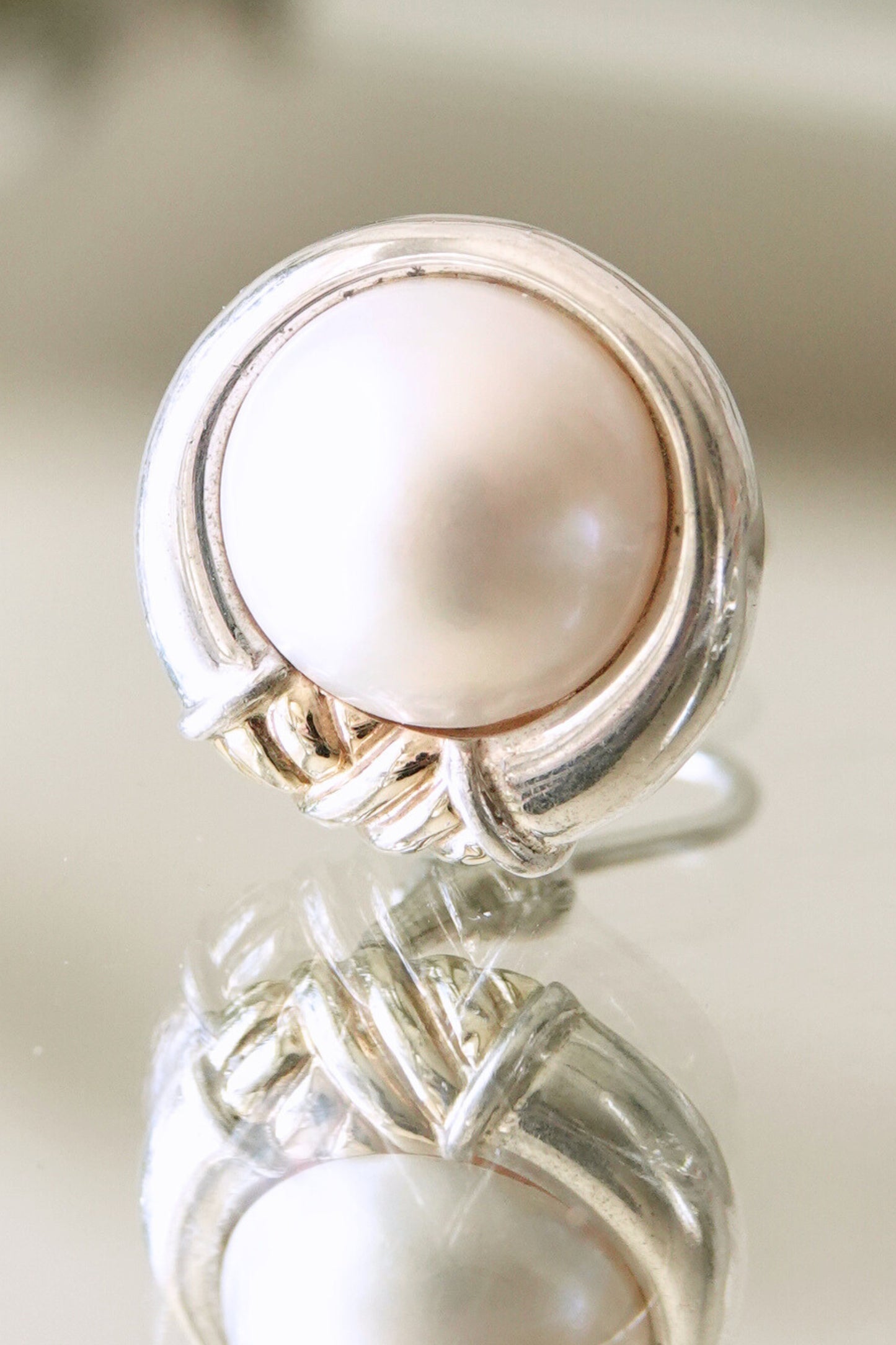 Vintage Mixed Metal Silver & Gold Mabe Pearl Clip Earrings 90s