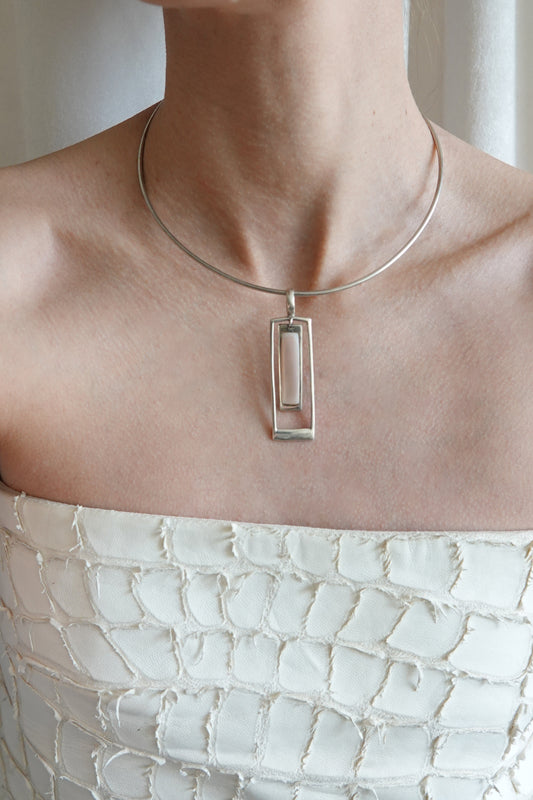 Sterling Silver Modernist Wire Collar with Geometric Pendant, c. 1990s