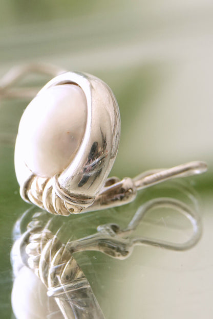Vintage Mixed Metal Silver & Gold Mabe Pearl Clip Earrings 90s
