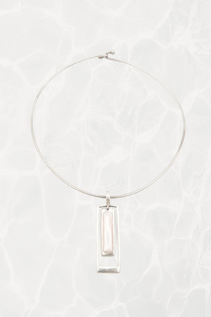 Sterling Silver Modernist Wire Collar with Geometric Pendant, c. 1990s