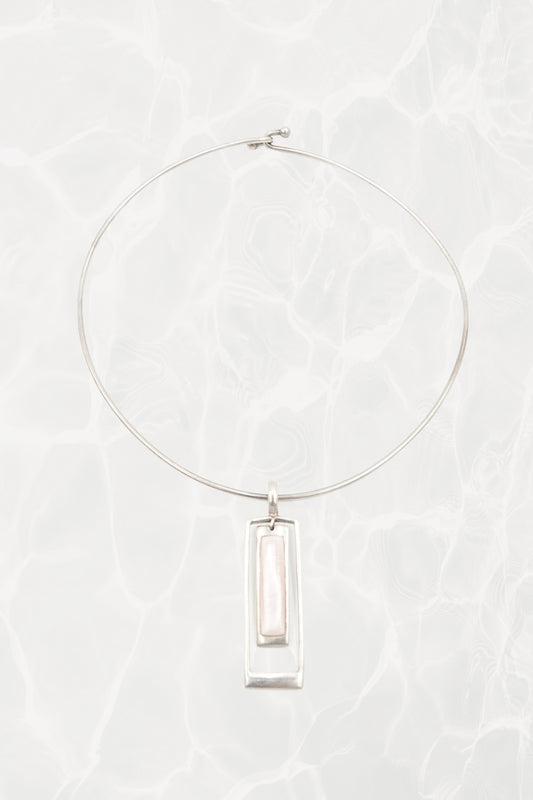 Sterling Silver Modernist Wire Collar with Geometric Pendant, c. 1990s