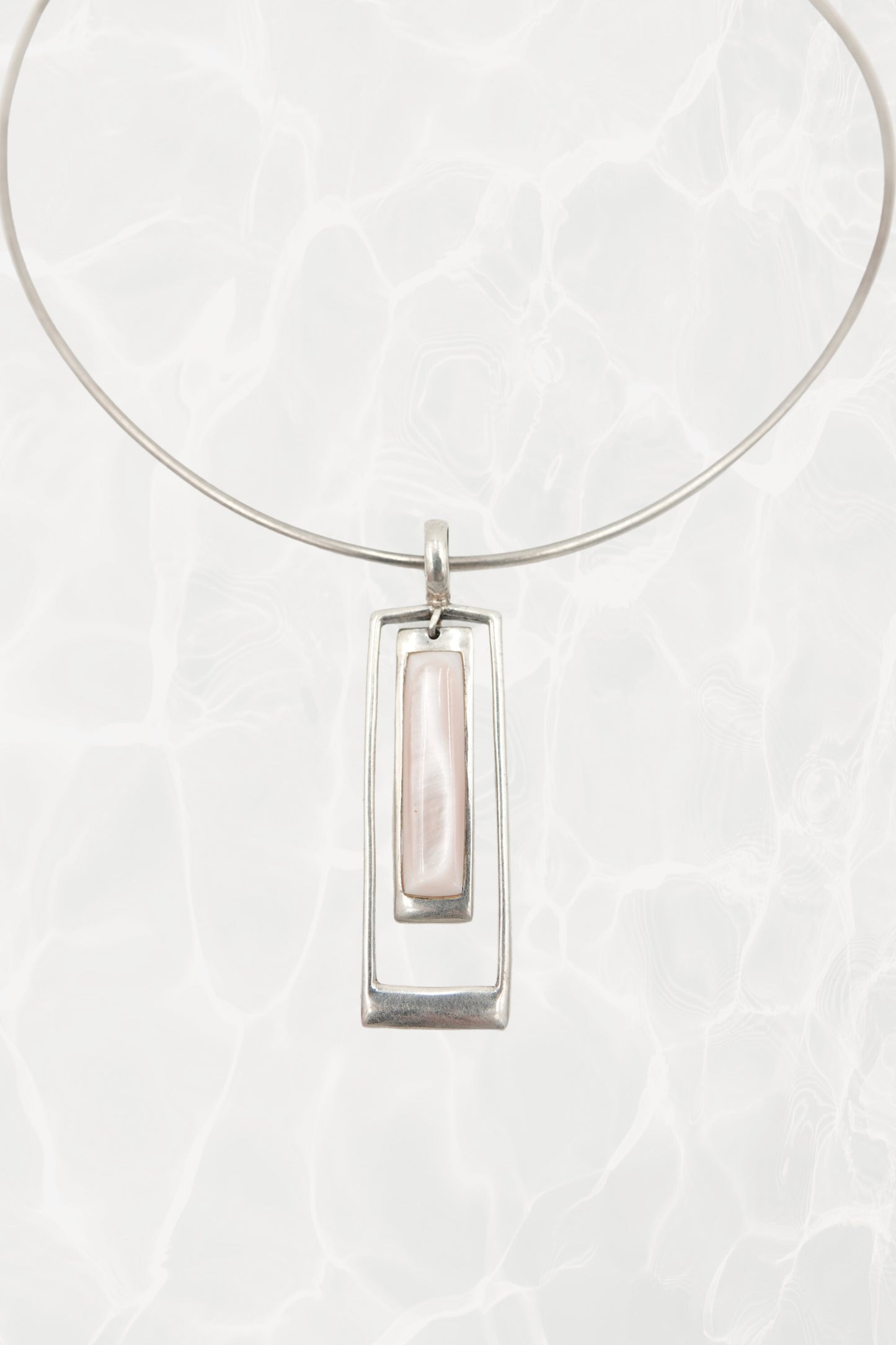 Sterling Silver Modernist Wire Collar with Geometric Pendant, c. 1990s