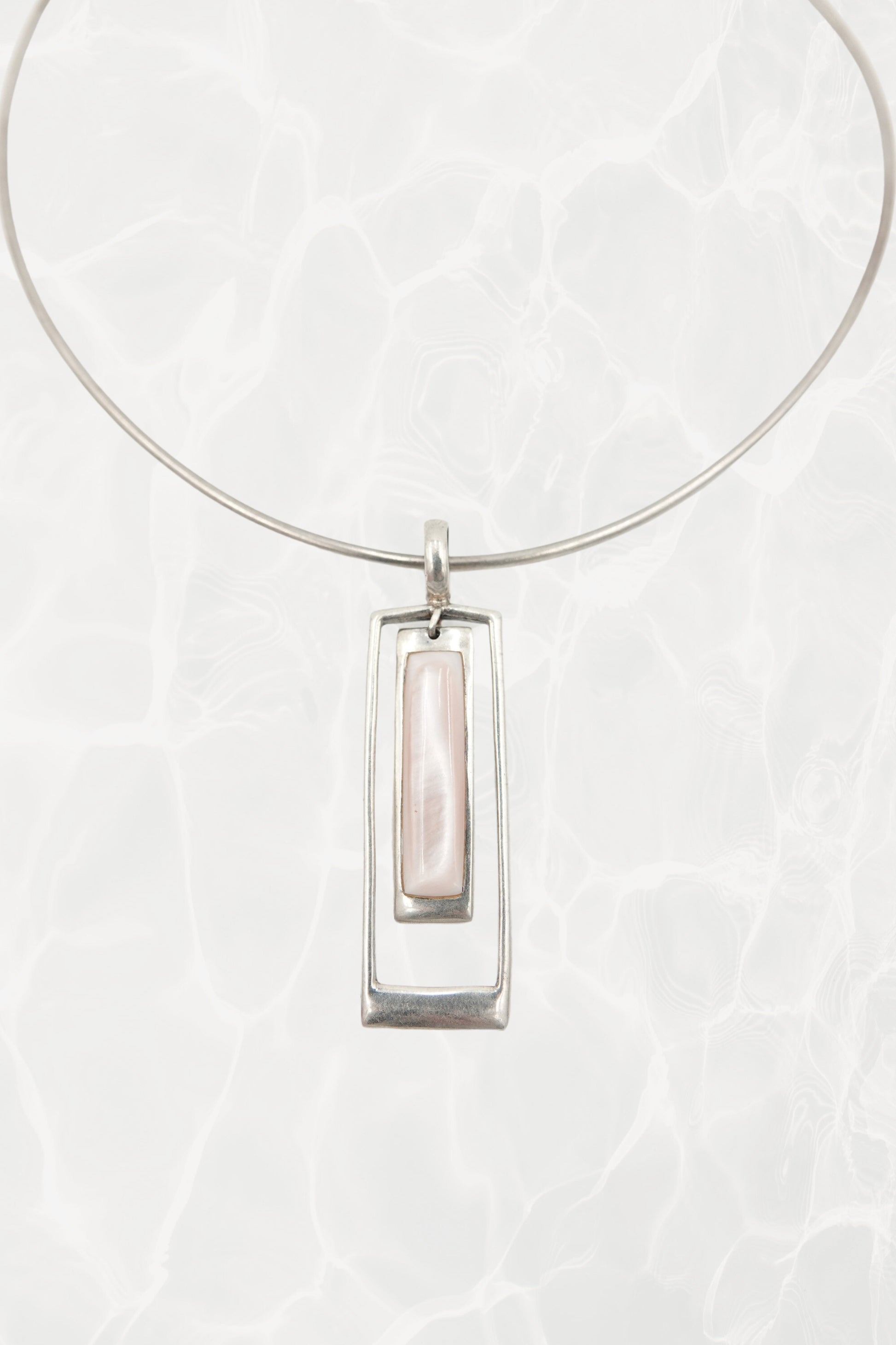 Sterling Silver Modernist Wire Collar with Geometric Pendant, c. 1990s