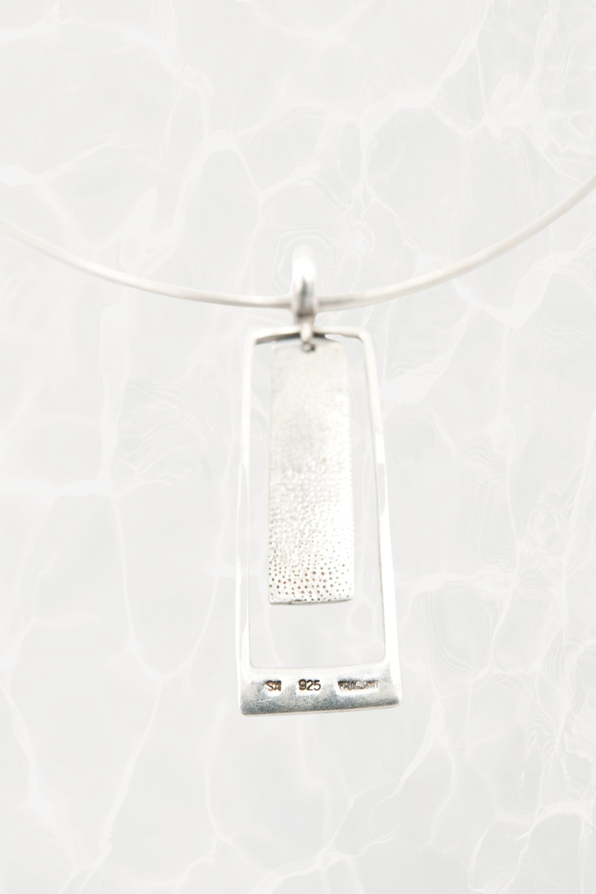 Sterling Silver Modernist Wire Collar with Geometric Pendant, c. 1990s