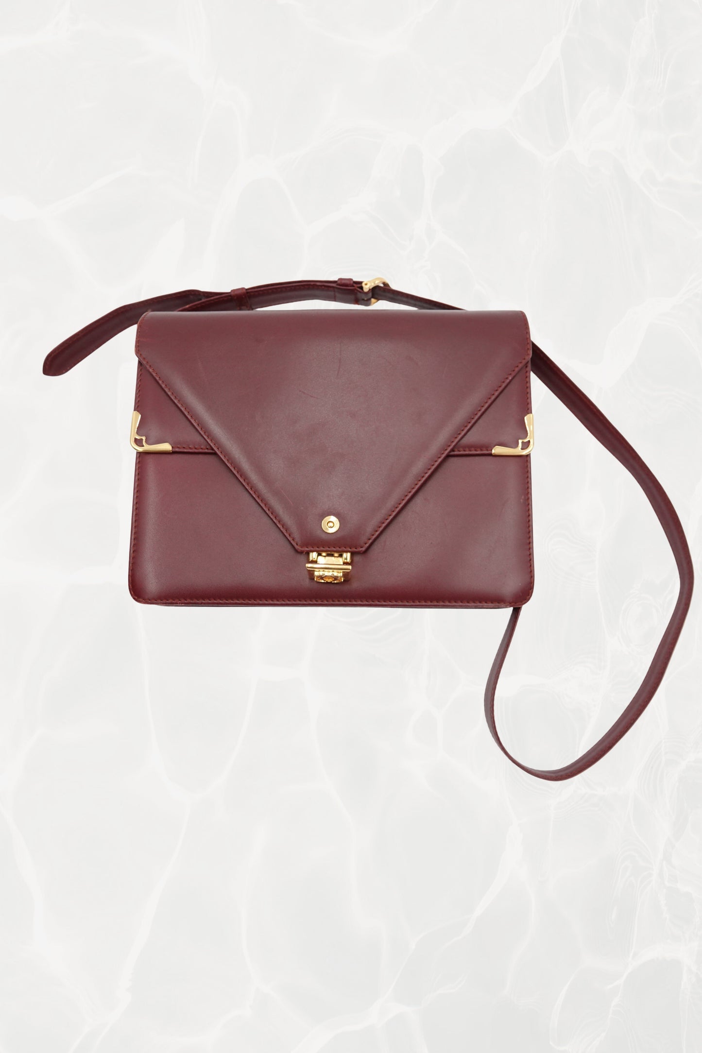 Vintage “Must de Cartier” Burgundy Leather Envelope Shoulder Bag, C. 1990's