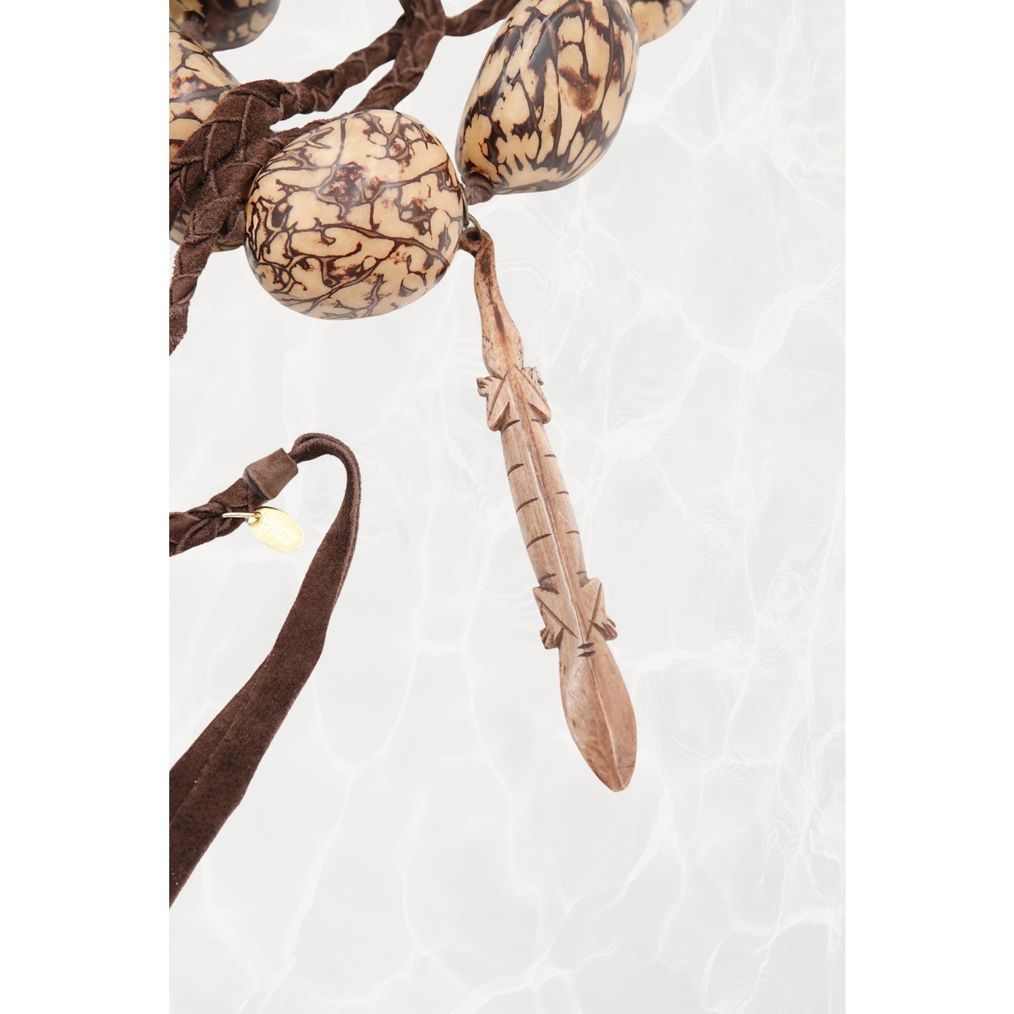 Vintage 1990s Tagua Nut Lariat Necklace with Carved Lizard Pendants