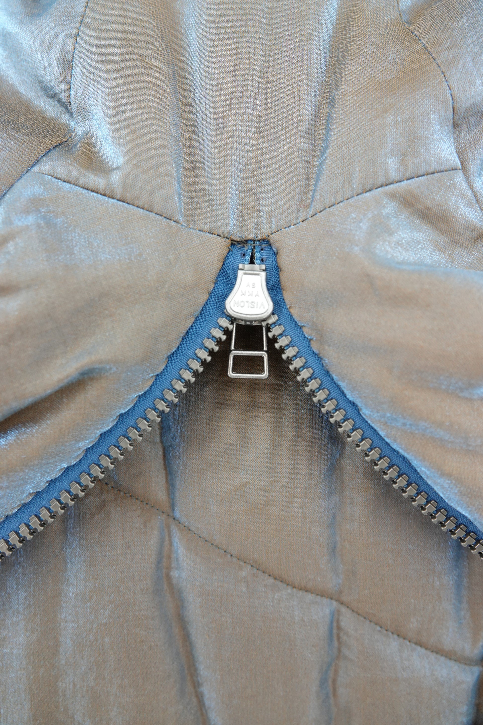 Fall 1993 Runway Iridescent Quilted Cocoon Coat with Hood