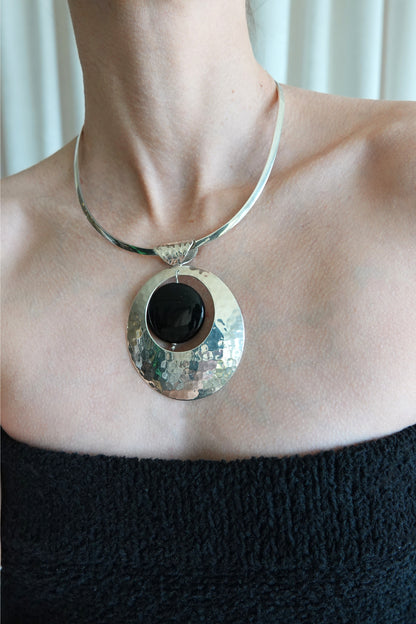 SilverSue sterling silver neck cuff and pendant worn together