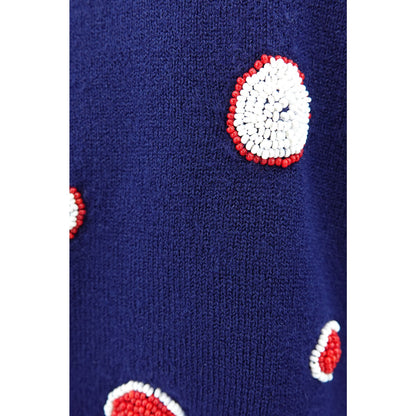 Vintage 1960s Schiaparelli Navy Beaded Polka Dot Cardigan