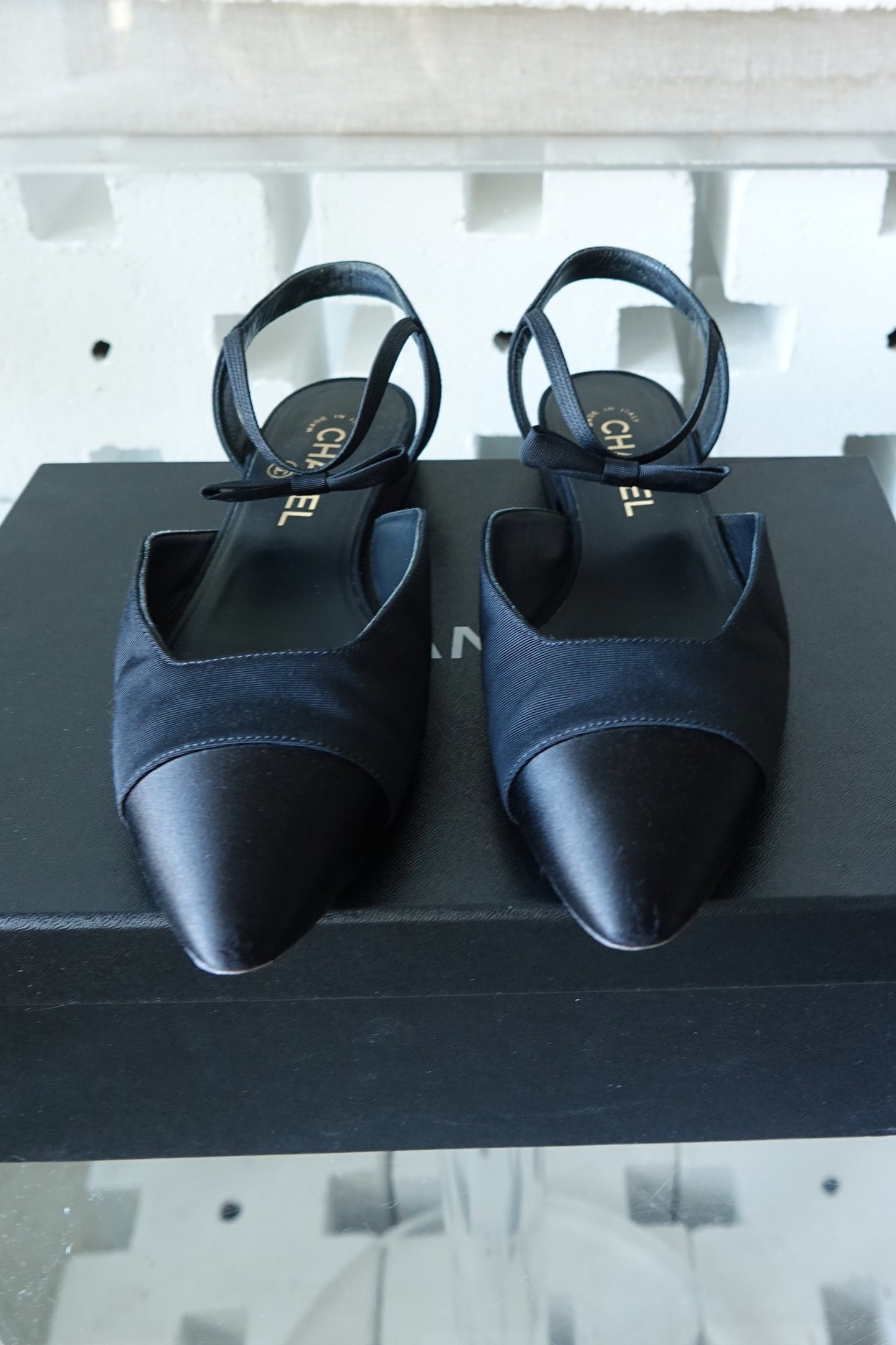 Métiers d'Art 2020 Black Grosgrain and Satin Bow Slingback Flats with original Chanel box