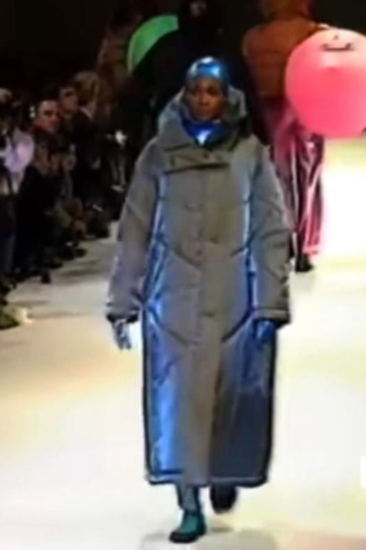 Fall 1993 Runway Iridescent Quilted Cocoon Coat with Hood