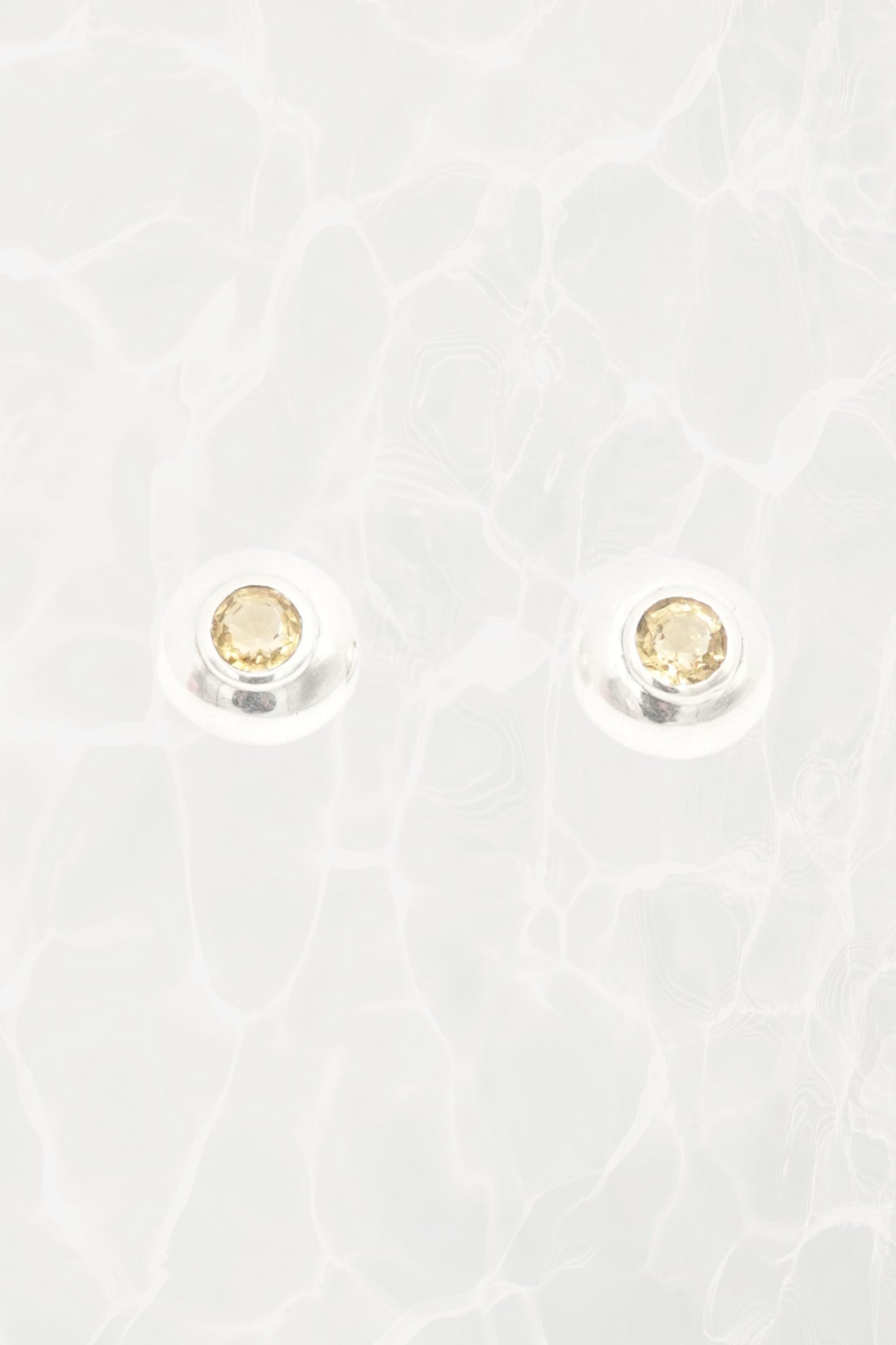 Vintage Minimalist Sterling Silver Citrine Stud Earrings Bezel Set Dome Circa 90s - 00s