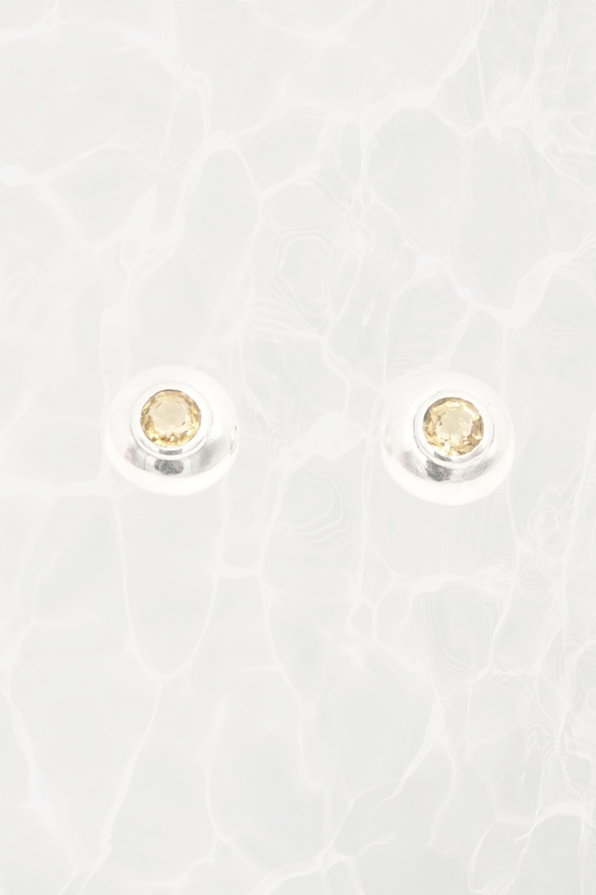 Vintage Minimalist Sterling Silver Citrine Stud Earrings Bezel Set Dome Circa 90s - 00s