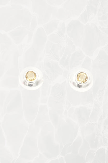 Vintage Minimalist Sterling Silver Citrine Stud Earrings Bezel Set Dome Circa 90s - 00s