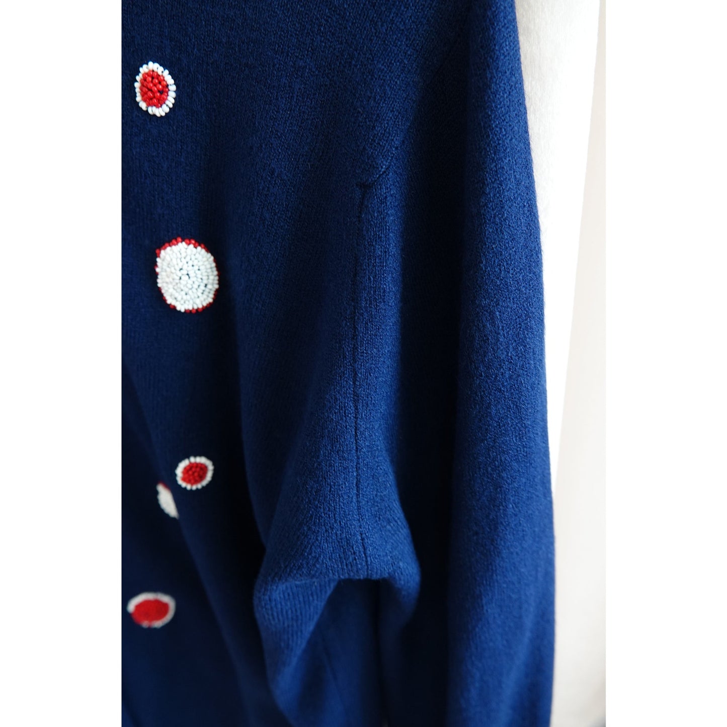 Vintage 1960s Schiaparelli Navy Beaded Polka Dot Cardigan