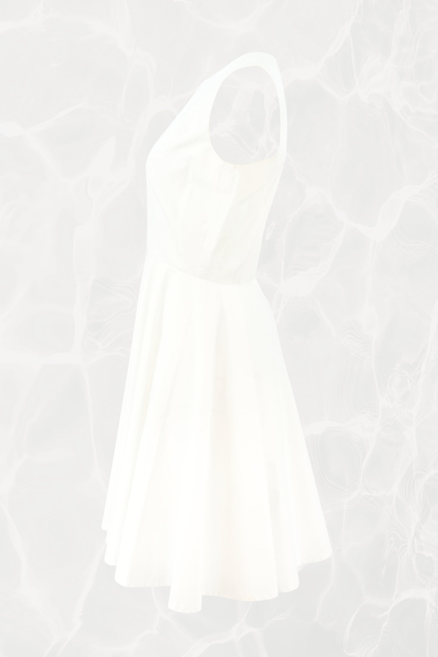 1990's White Poplin Sleeveless Gold Button-Front Flare Dress