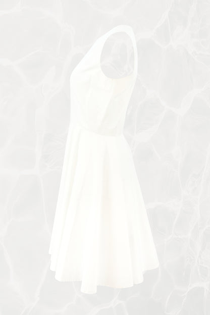 1990's White Poplin Sleeveless Gold Button-Front Flare Dress