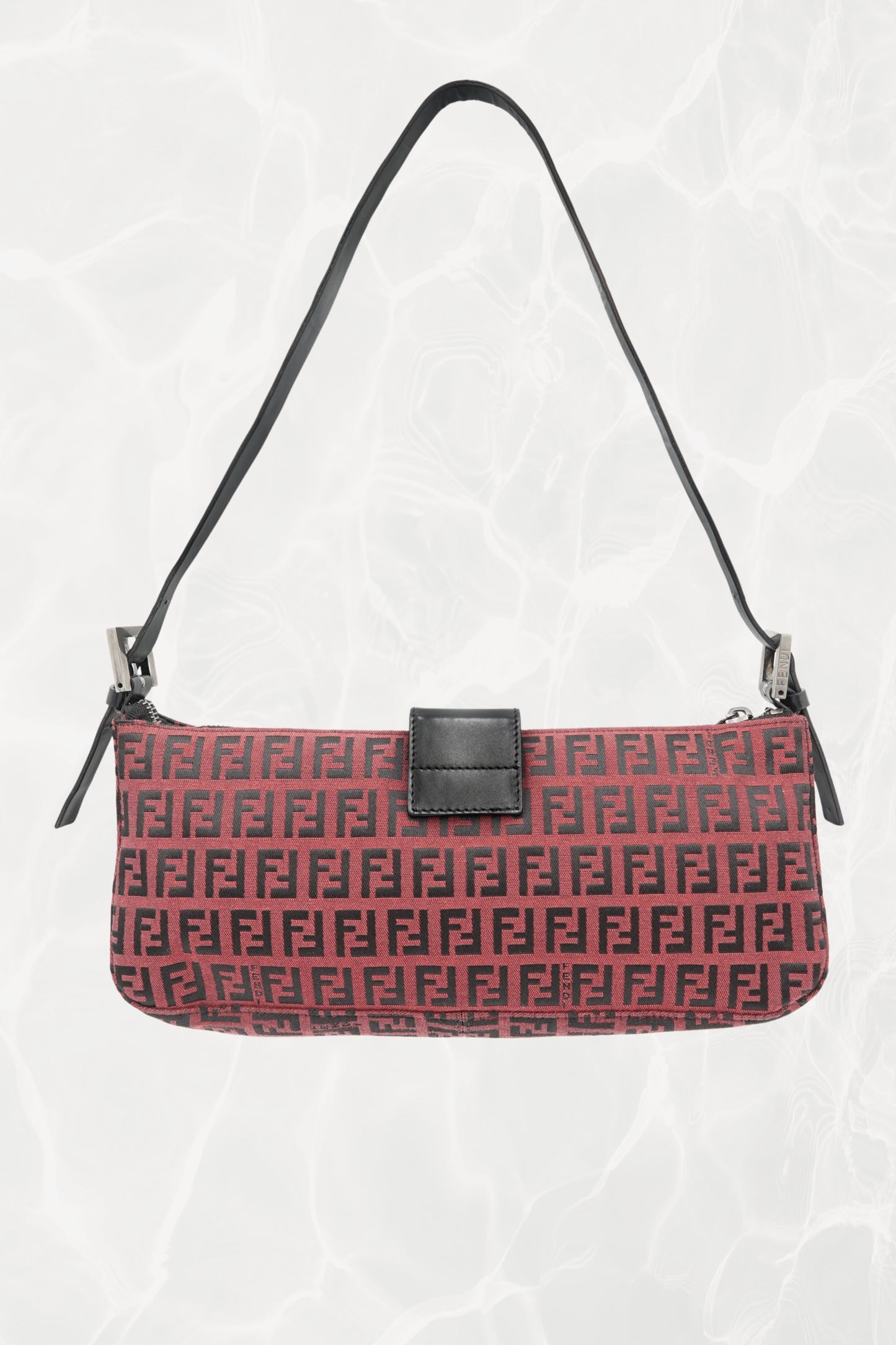 Fendi Zucchino FF monogram baguette, three-quarter front view — Disco Palma