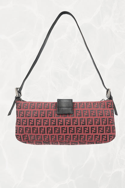 Fendi Zucchino FF monogram baguette, three-quarter front view — Disco Palma