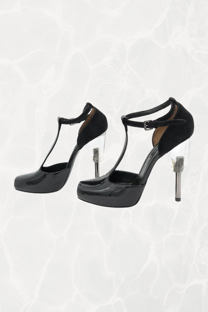 Early 2000s Patent T-Strap Lucite Heel Pumps