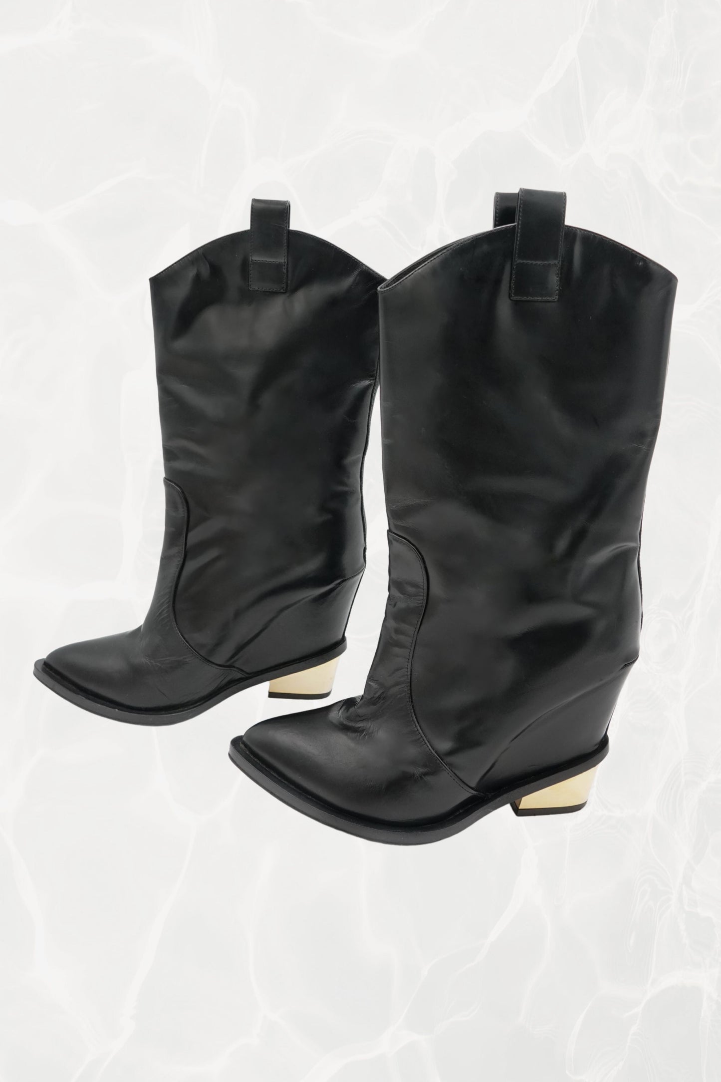 Cowboy Wedge Boots with Gold Hardware Heels