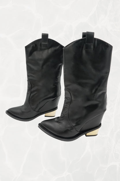 Cowboy Wedge Boots with Gold Hardware Heels