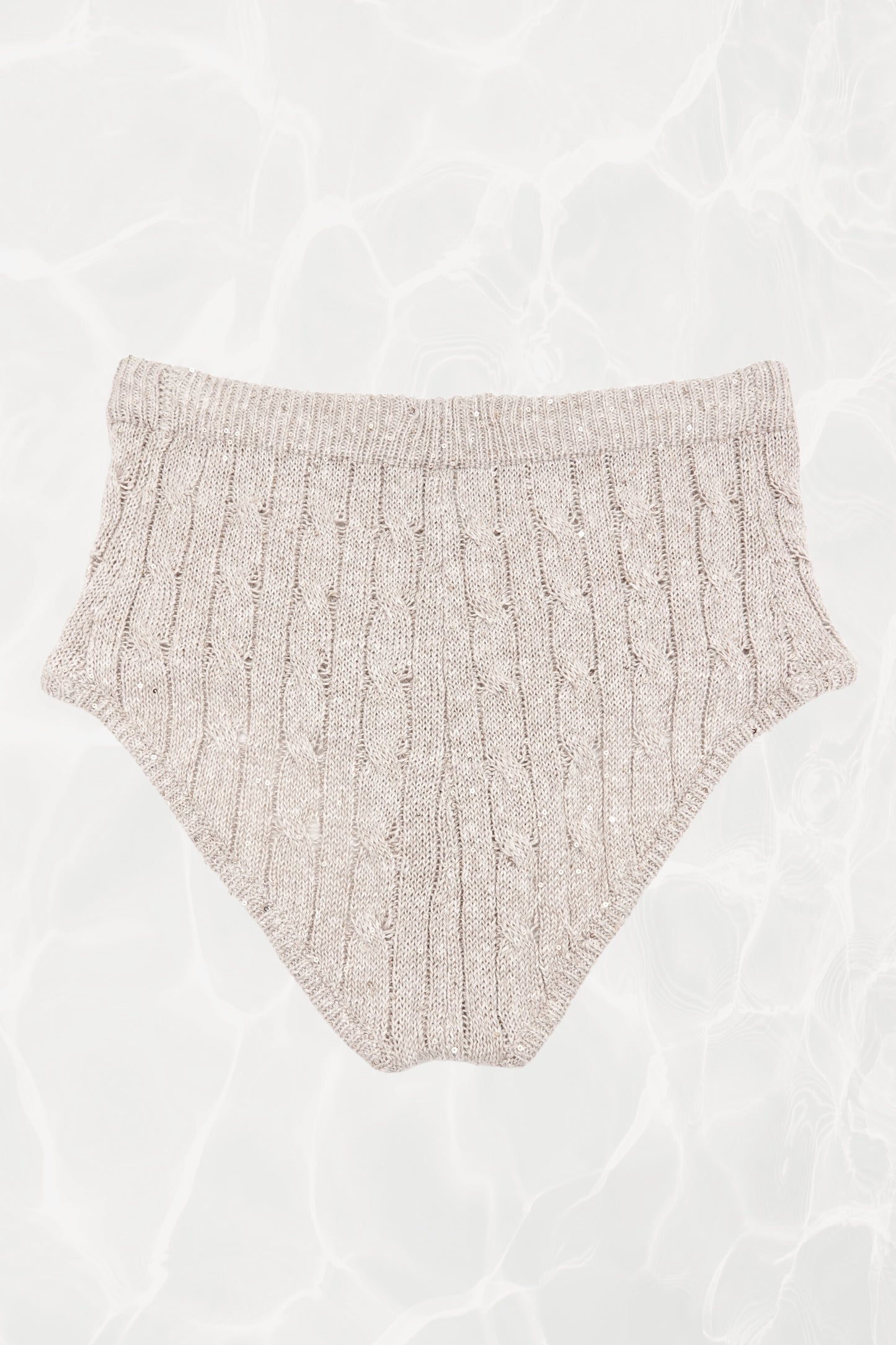 SS24 Linen Cable Knit Mini Shorts with Scattered Sequins
