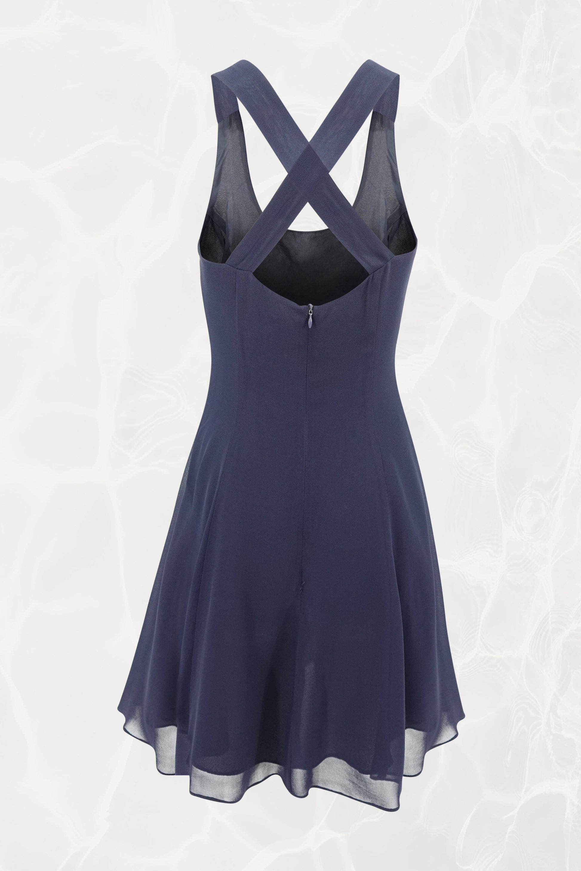 Isabel Ardee 1990s Navy Chiffon Cross-Back Cocktail Dress