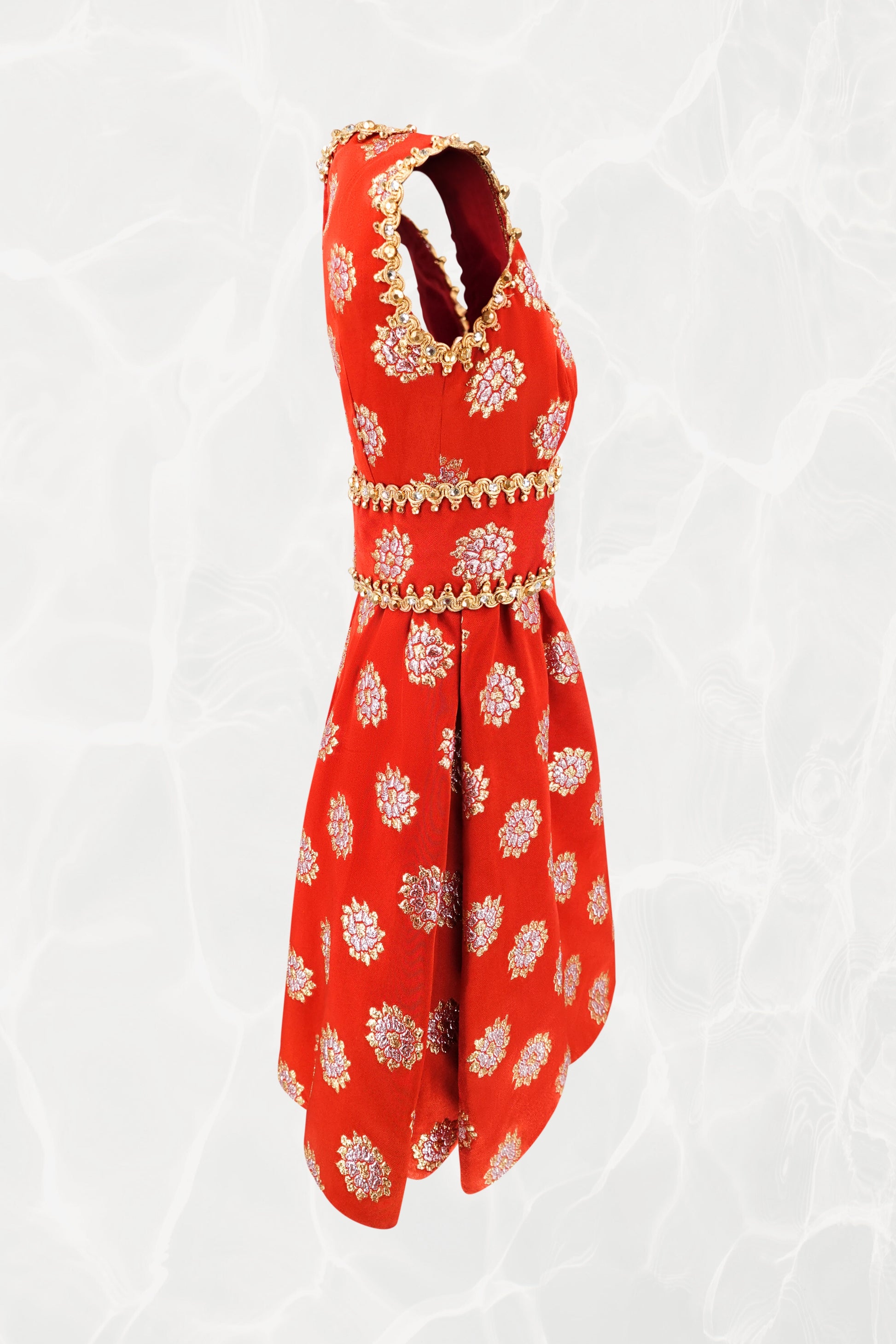 Oscar de la Renta 1960s Red Metallic Brocade Bubble-Hem Cocktail Dress – Disco Palma