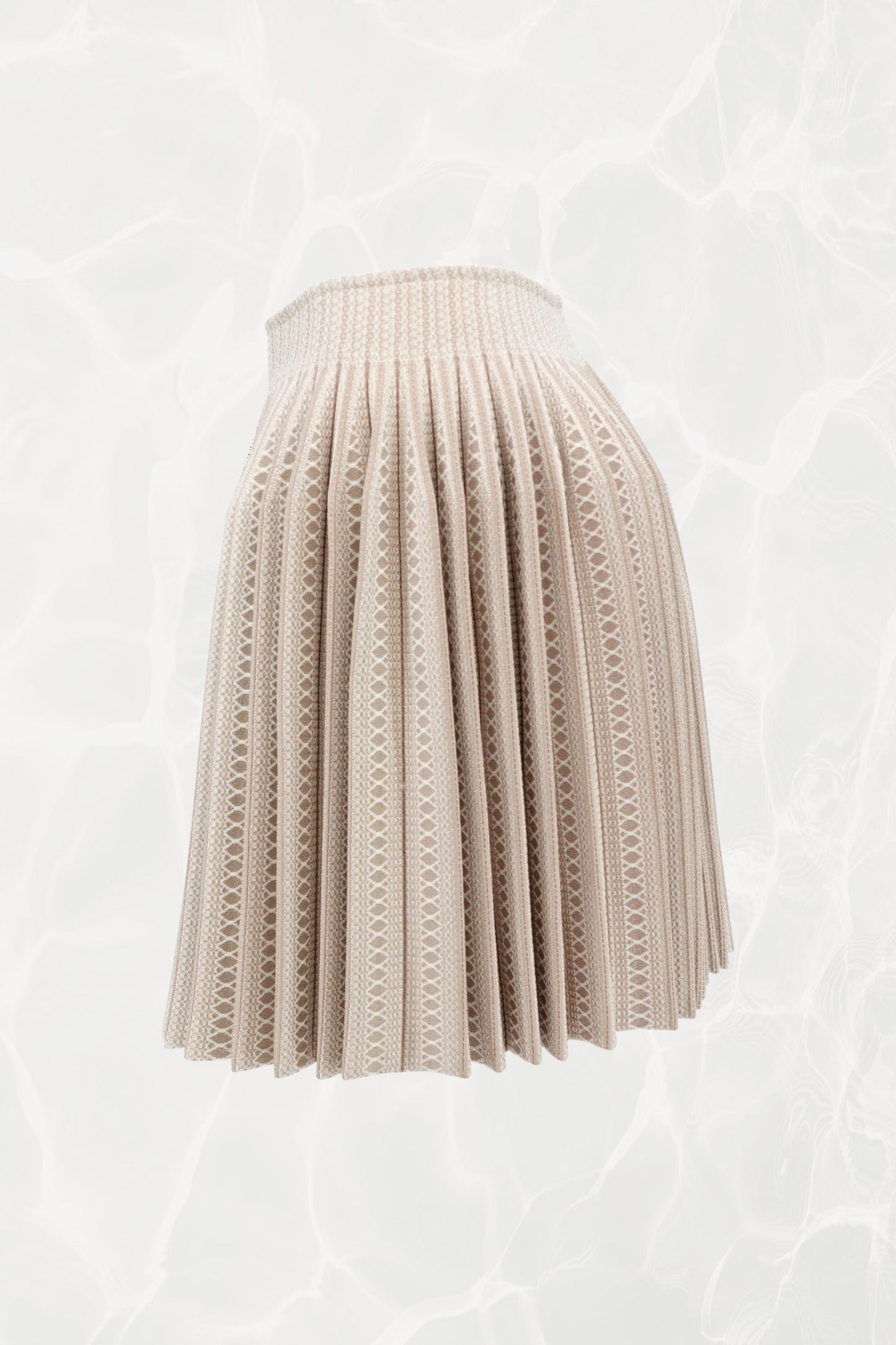 Structured Geometric Print Pleated Knit Skirt
