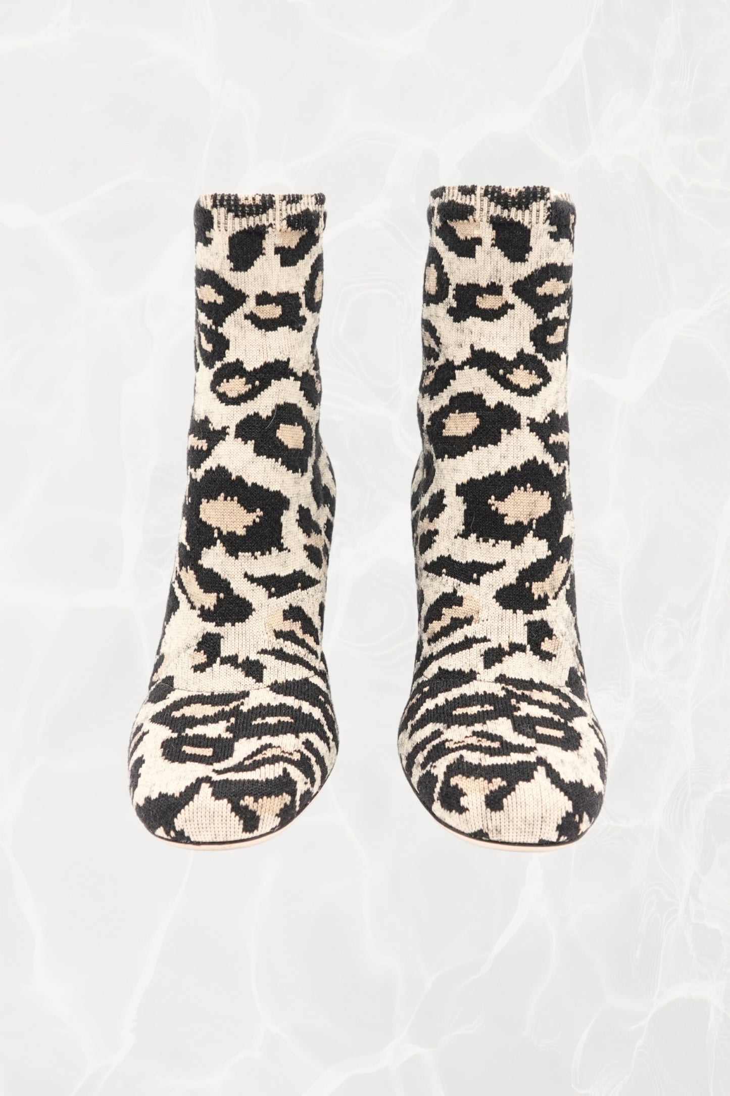 Leopard Print Jacquard Knit Ankle Sock Boots