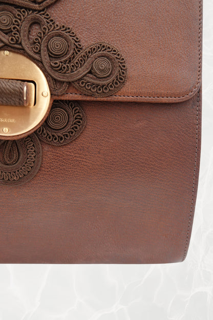 Vintage 1990s Prada Antic Passamane brown goat leather top handle bag - back view