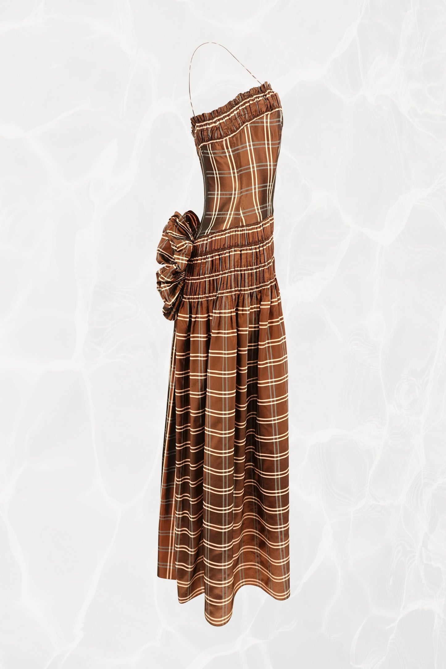 Vintage 1940s Brown Plaid Taffeta Drop-Waist Party Gown
