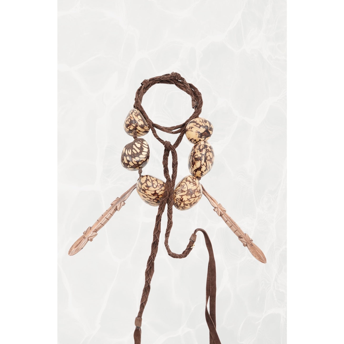 Vintage 1990s Tagua Nut Lariat Necklace with Carved Lizard Pendants