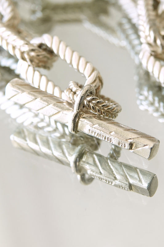 Vintage Tiffany & Co. chunky .925 sterling silver rope link toggle chain bracelet, 90s designer jewelry