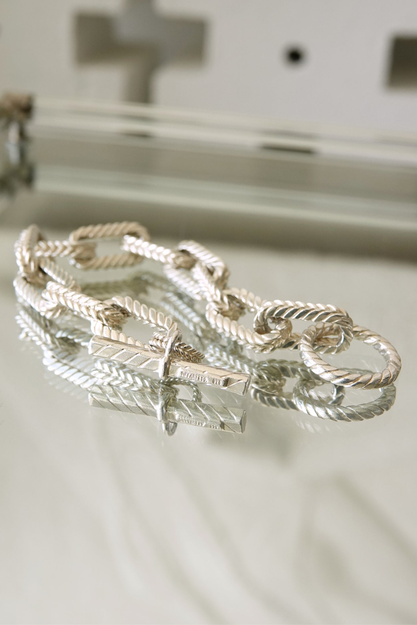 Vintage Tiffany & Co. chunky .925 sterling silver rope link toggle chain bracelet, 90s designer jewelry