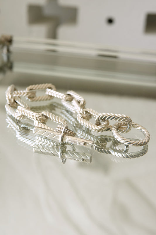 Vintage Tiffany & Co. chunky .925 sterling silver rope link toggle chain bracelet, 90s designer jewelry