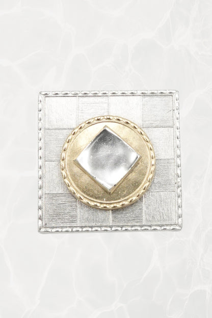 Vintage French square brooch — hero front view on pool background