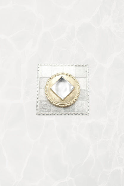 Made in France mixed metal brooch — angled front view