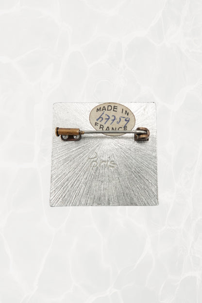 Vintage Paris brooch — back view showing Made in France label and Paris engraving