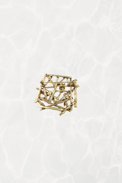 Gold bamboo brooch — back view showing pin mechanism