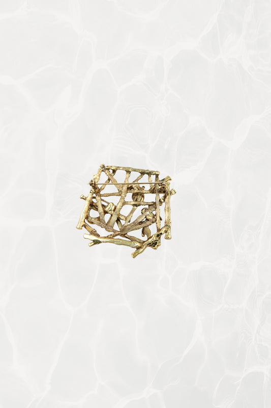 Gold bamboo brooch — back view showing pin mechanism