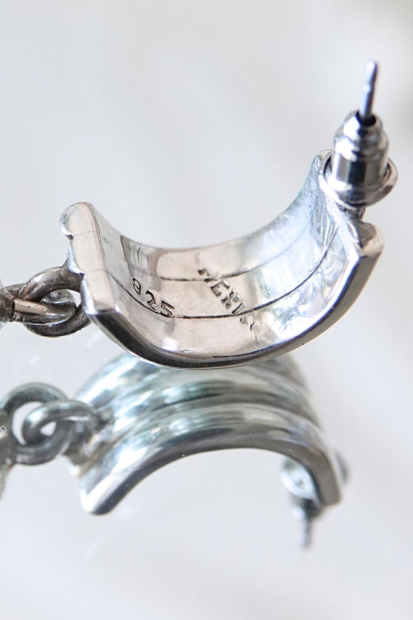 Mexican silver earrings — hallmark detail showing 925 Mexico stamp