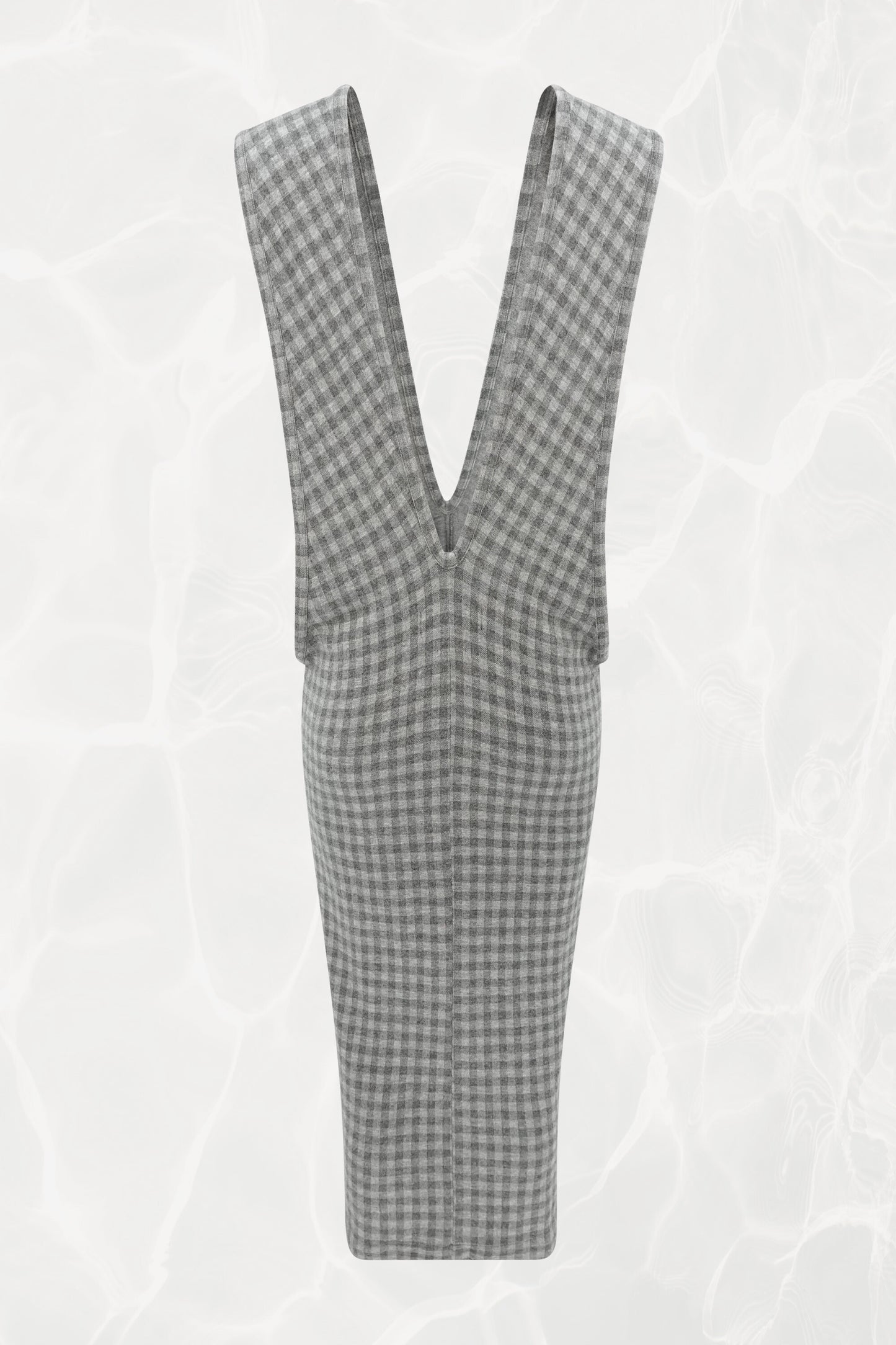 80's Tricot CDG Grey Gingham Wool Blend Plunge Maxi Dress