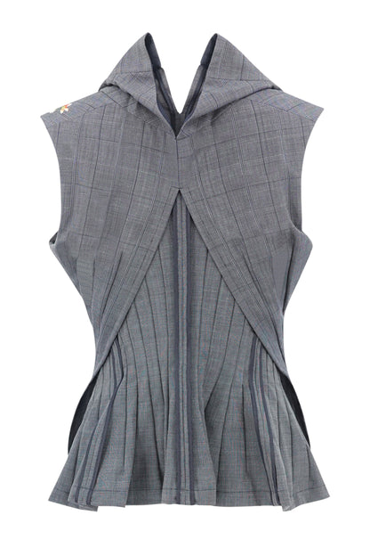 Junya Watanabe Comme des Garçons AD 1996 Embroidered Pleated Glen Check Vest