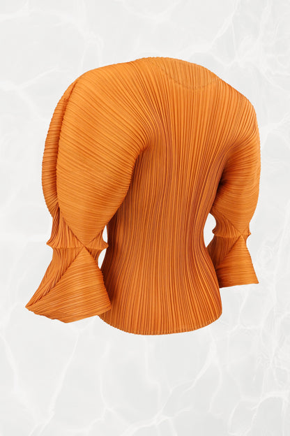 Issey Miyake Pleats Please marigold top, side profile — Disco Palma