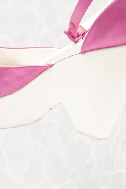 Phoebe Philo Era Pink Satin Chunky Platform Sandals with Ankle Strap