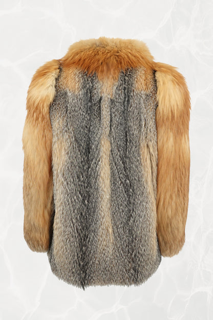 1970s Voluminous Red Fox Fur Cropped Jacket with Natural Silver Fox Panels