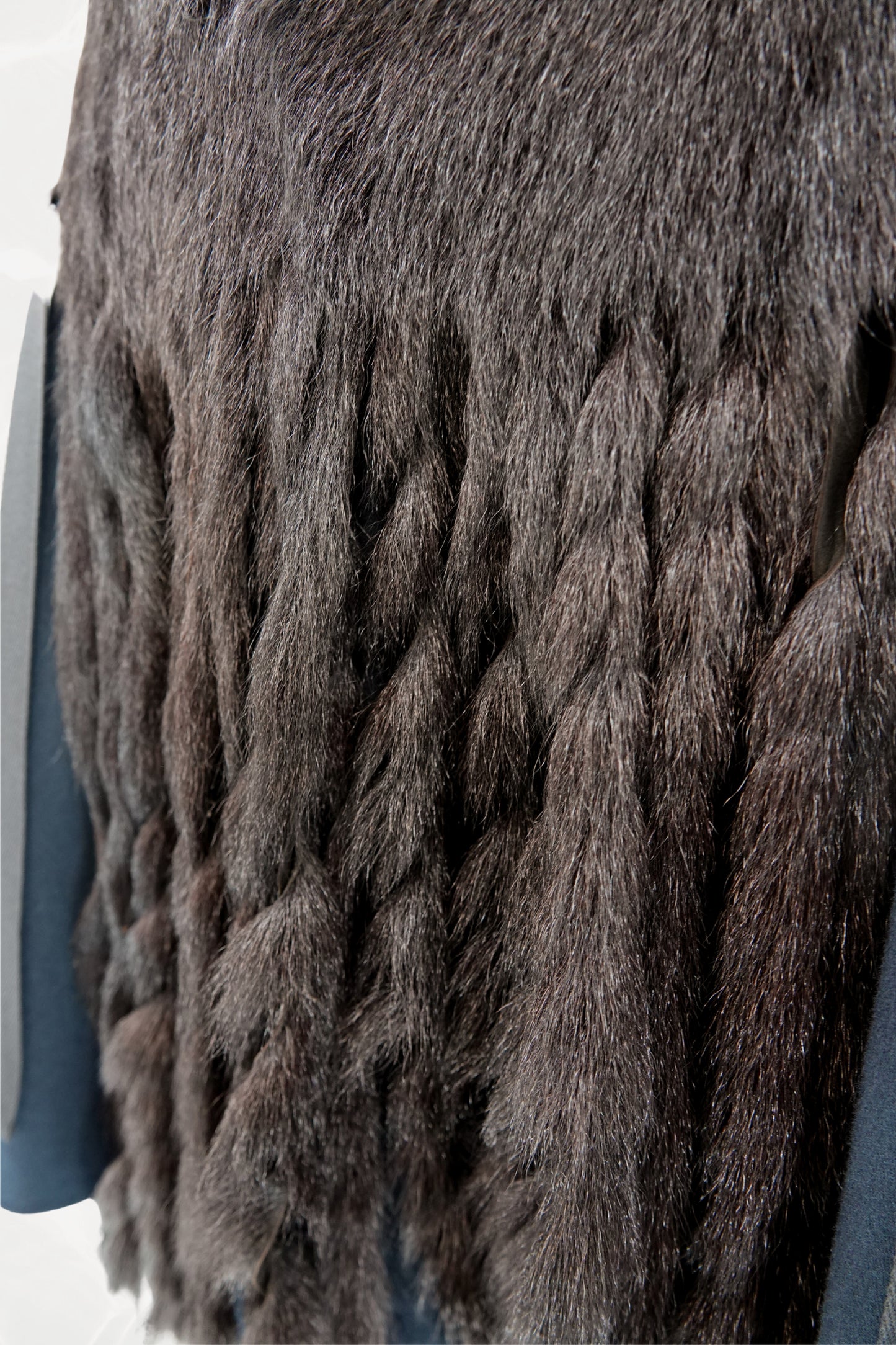 AW03 Black & Navy Fringe Goat Fur Mini Skirt with Bondage Straps